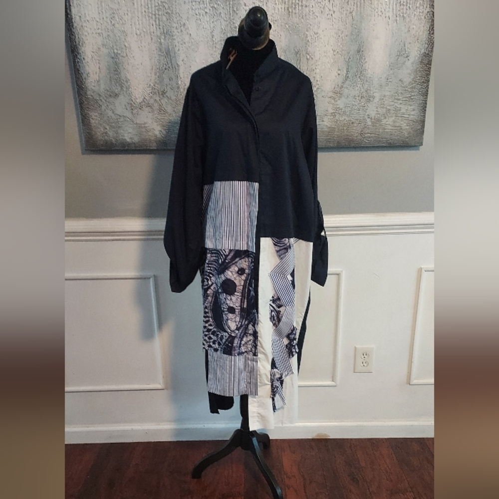 Patchwork Oversized LagenLook Mixed Patterns Uneven Hem Dress Sz-M NWT